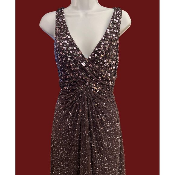 Y2K Vintage Patra Gray Beaded Sequin Cocktail Dress V-Neck Ruched Glam Sz 8 - Picture 2 of 7